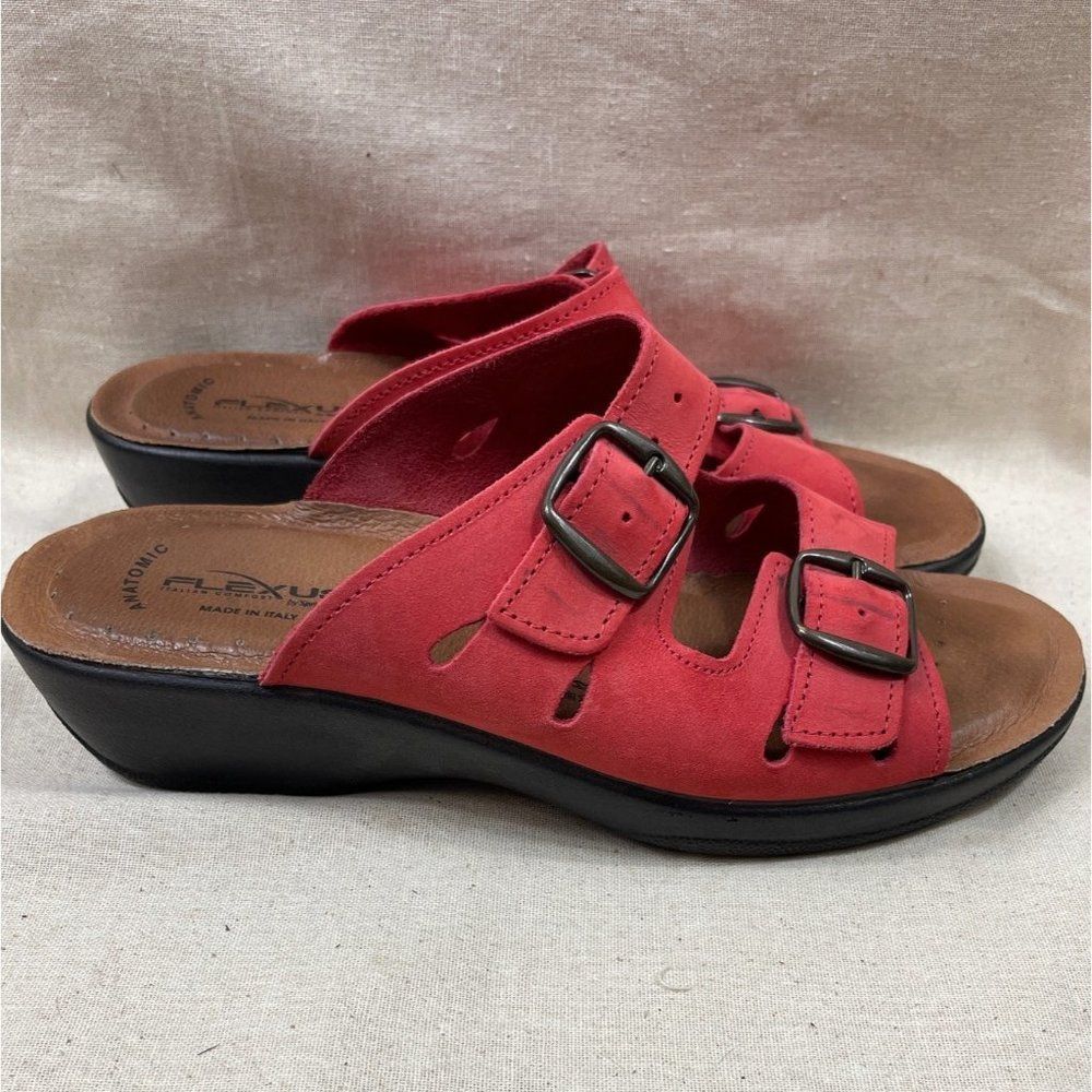 Flexus Red Suede Adjustable Strap Decca Slide Sandal Size 40 Made in Italy